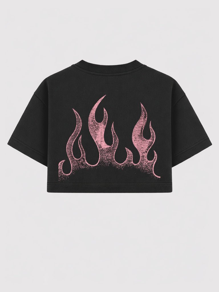 Cropped Oversized - Flame - Preto